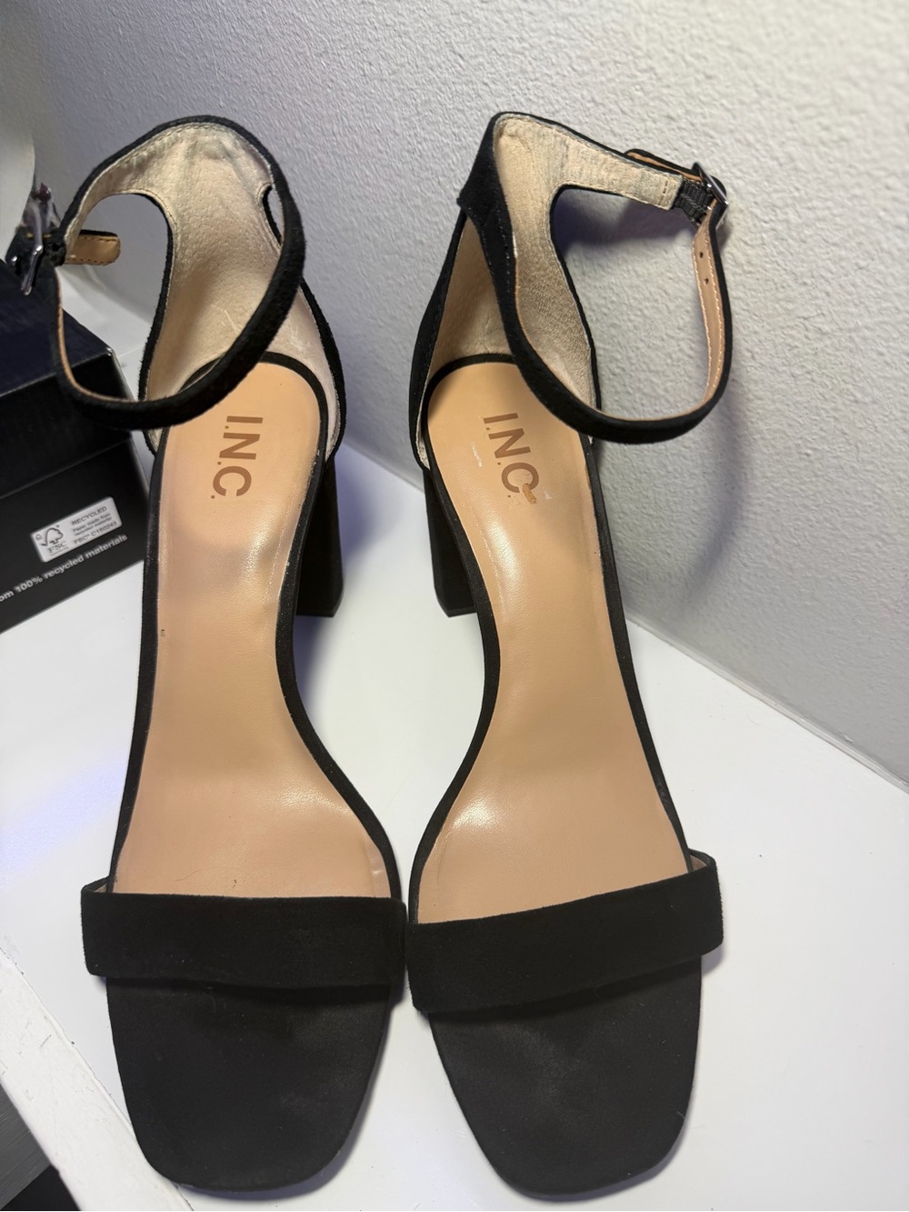 INC International Concepts Black Ankle-Strap Block Heels